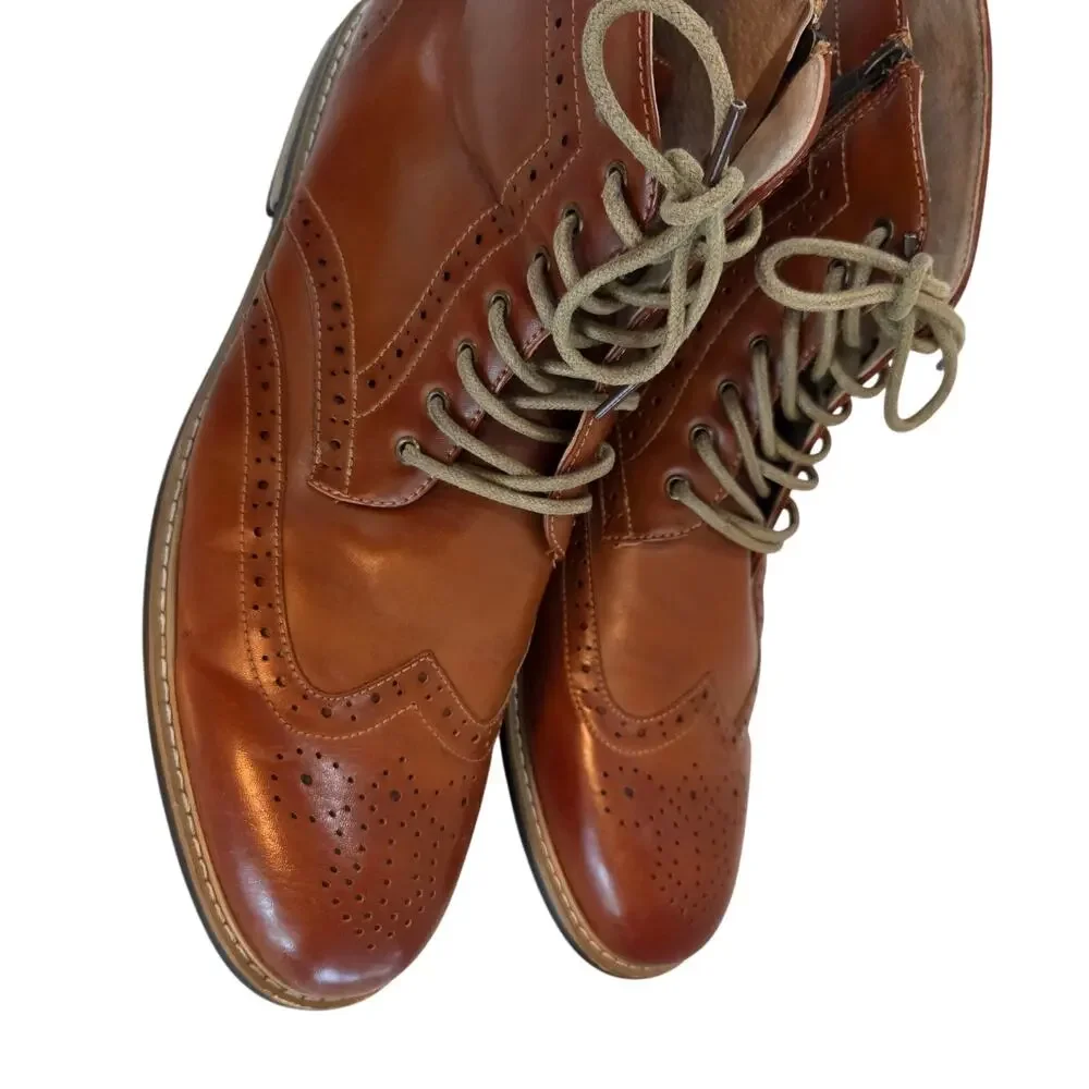 Men's Classic Wingtip Zippered Bruno Marc Motorcycle Leather  Boots, Size 15
